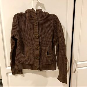 Button down Knit sweater with hood